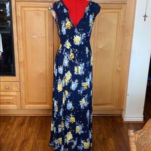 Torrid 00 Empire Waist Dark Blue Floral Maxi